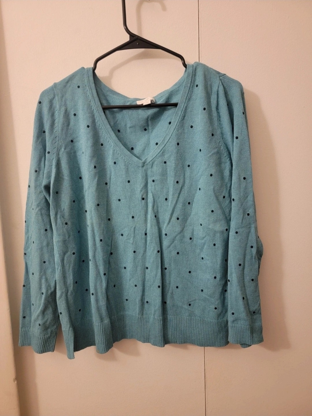 J. Jill Teal Sweater with Black Polka Dots